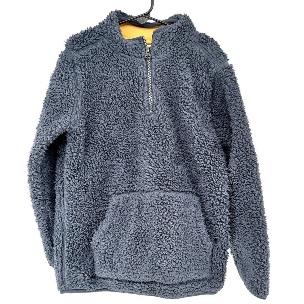 Carters Kid Sherpa Pullover Size 8/8A Gray Yellow Quarter-Zip LS Kangaroo Pocket